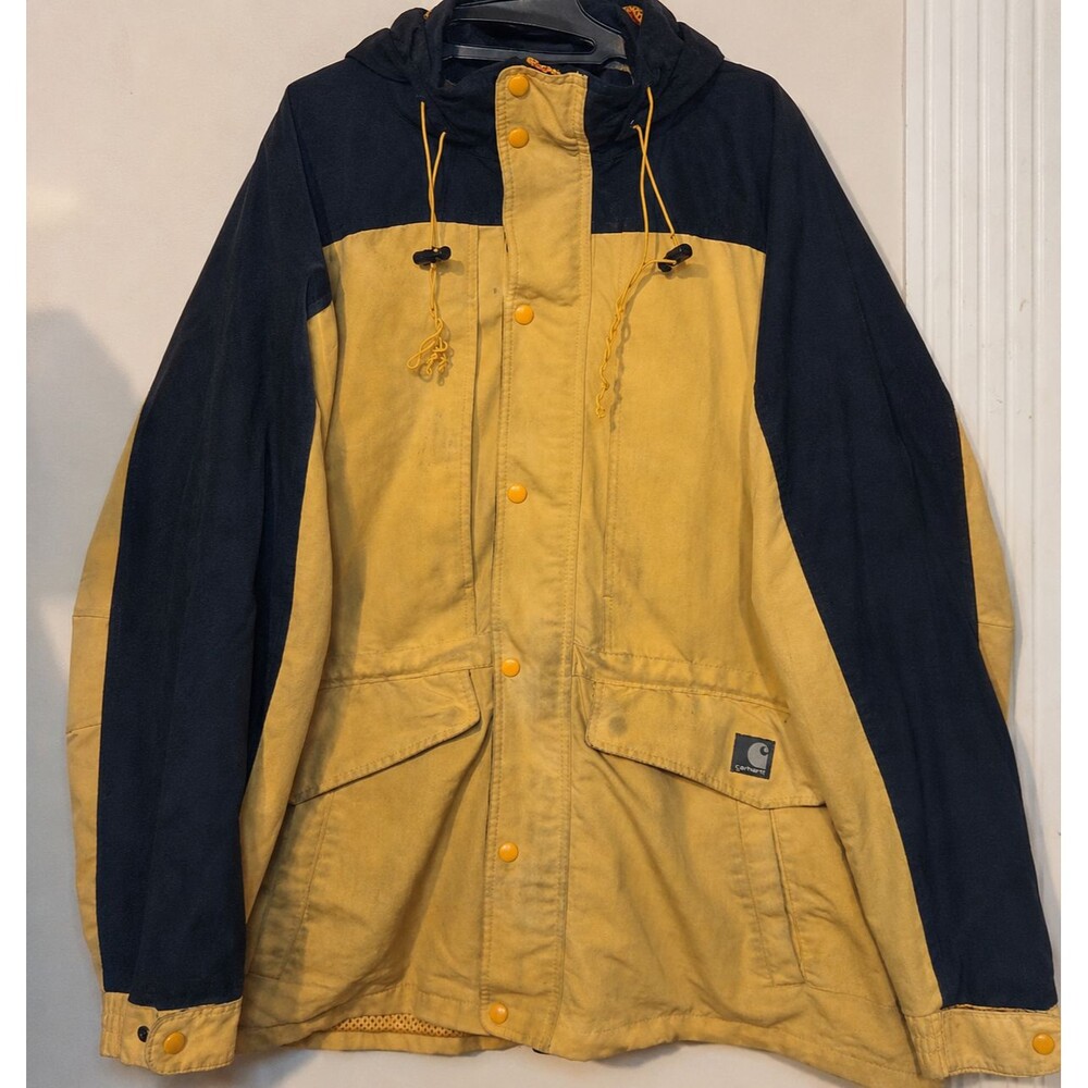 Vintage Carhartt C48 Workshield Parka Men's XL Yellow Black Hooded Jacket 90s